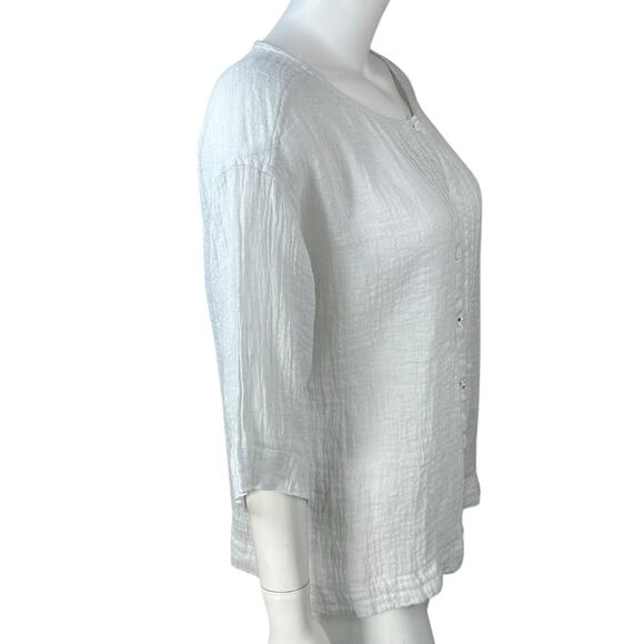 Pure Jill Linen Button Top Womens Size XS Gauze Crinkle Oversized White Summer - Picture 8 of 10